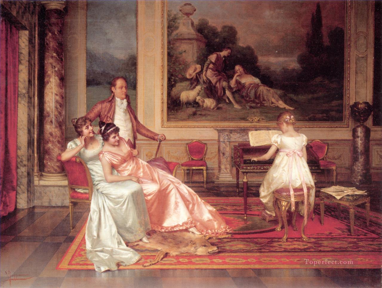 ピアノリサイタルの貴婦人ヴィットリオ・レッジャニーニ油絵